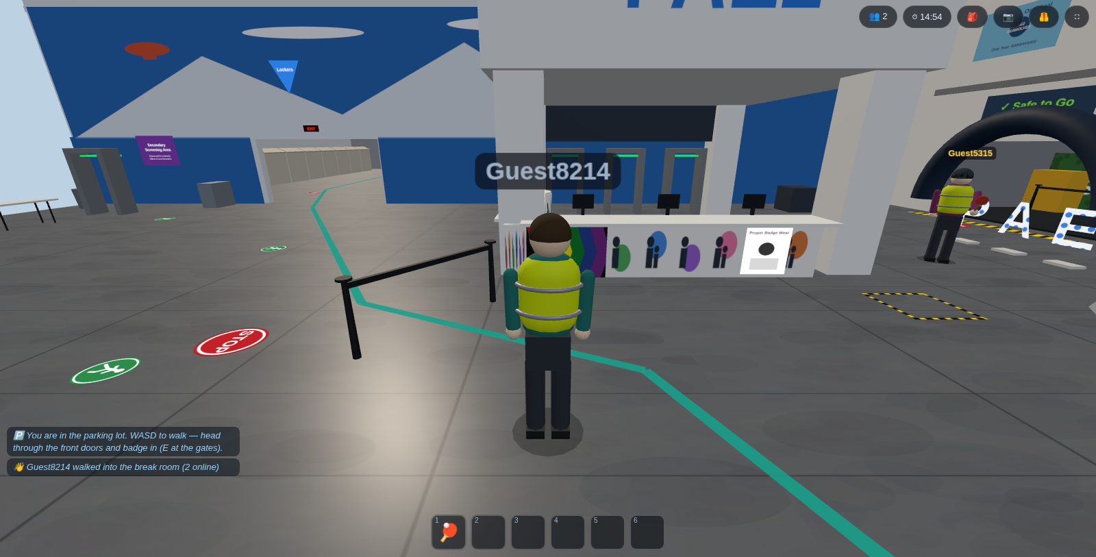 The PAE2 security lobby with the front desk island and metal detectors